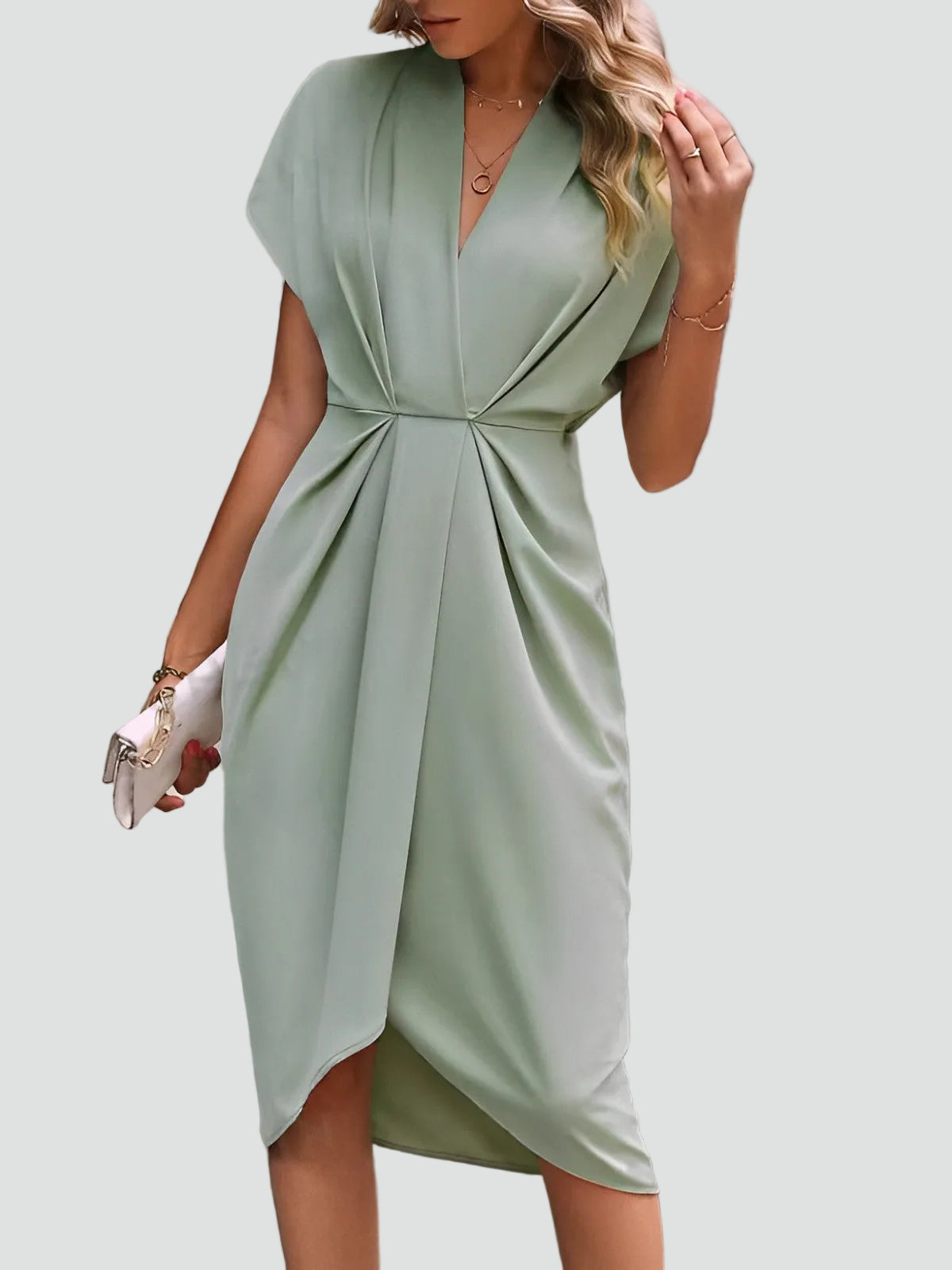 Elegant Midi Wrap Dress - Flattering V-Neck Cocktail Dress for Special Events 2