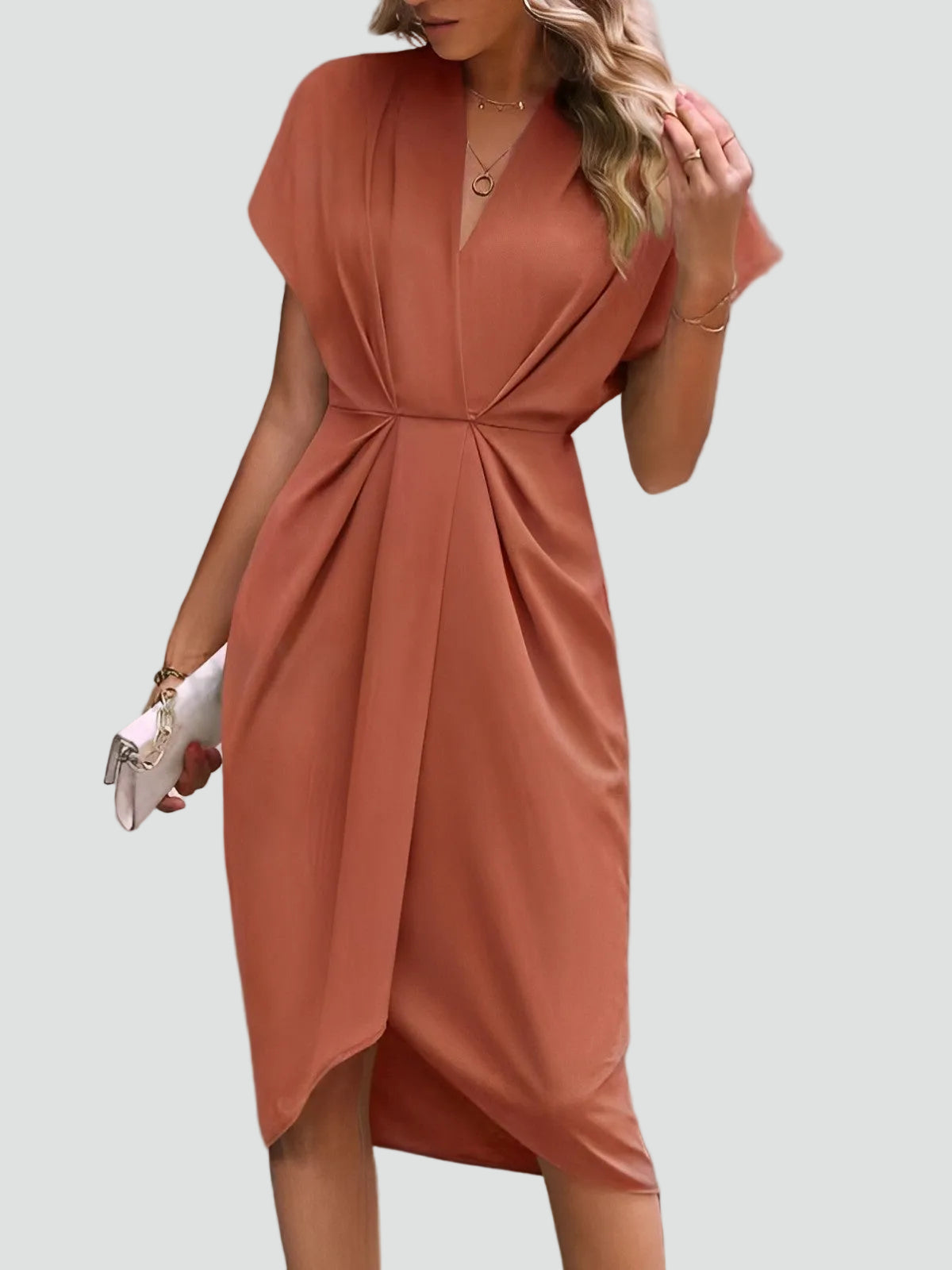 Elegant Midi Wrap Dress - Flattering V-Neck Cocktail Dress for Special Events 4