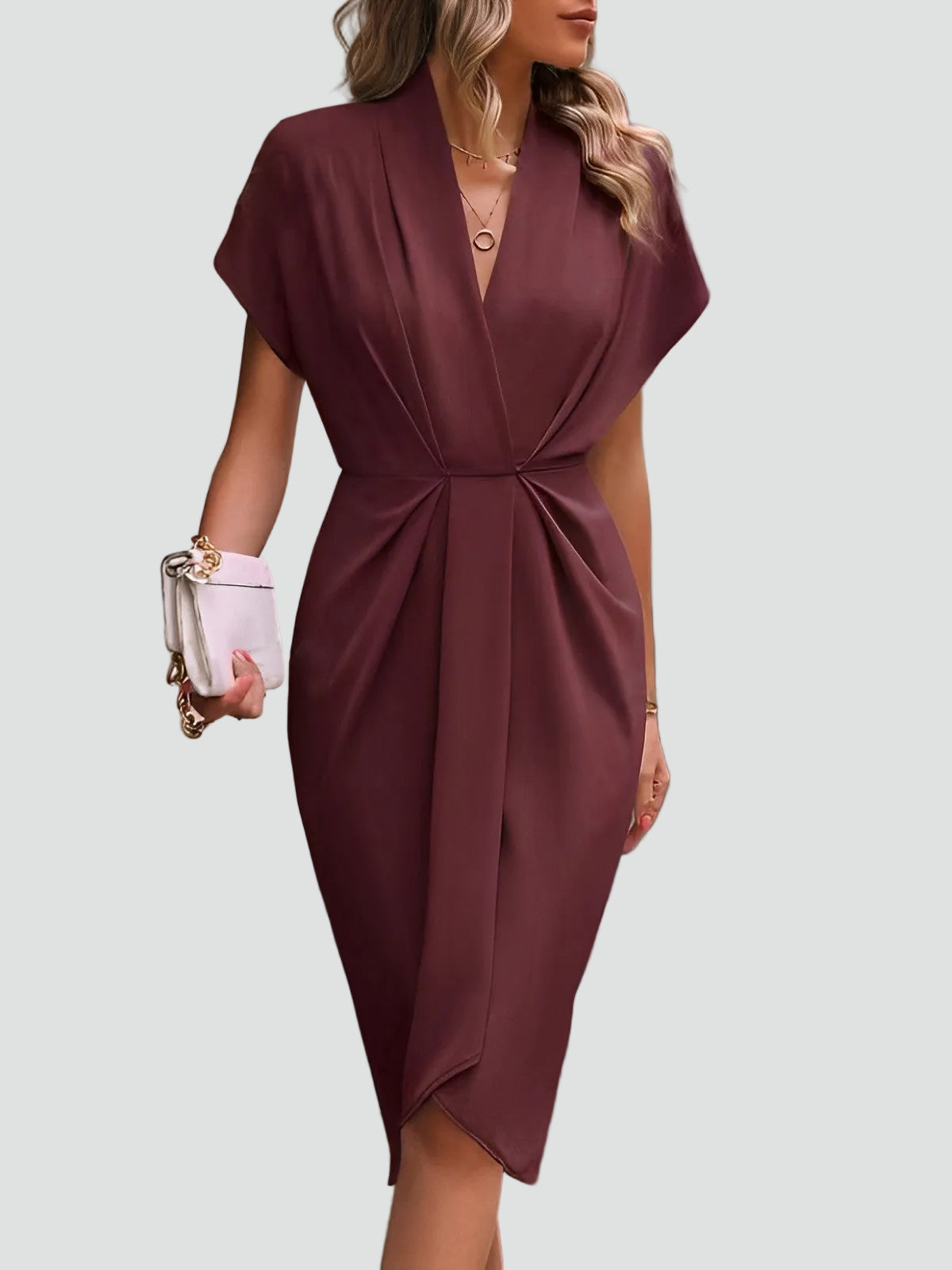 Elegant Midi Wrap Dress - Flattering V-Neck Cocktail Dress for Special Events 6