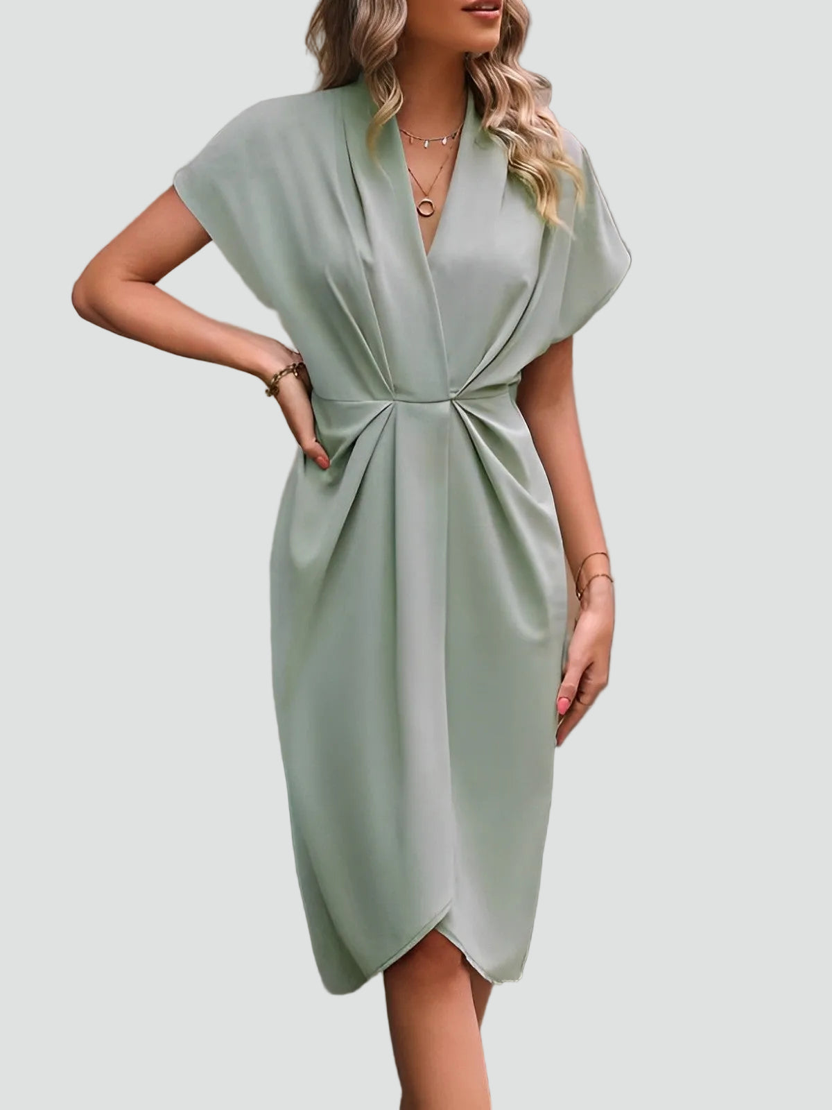 Elegant Midi Wrap Dress - Flattering V-Neck Cocktail Dress for Special Events 7