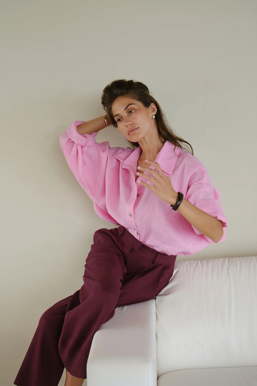 Elegant Oversized Linen Women's Shirt - Long Sleeve Vintage Blouse 4