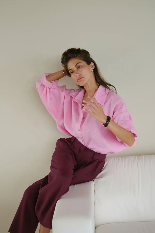 Elegant Oversized Linen Women's Shirt - Long Sleeve Vintage Blouse 4