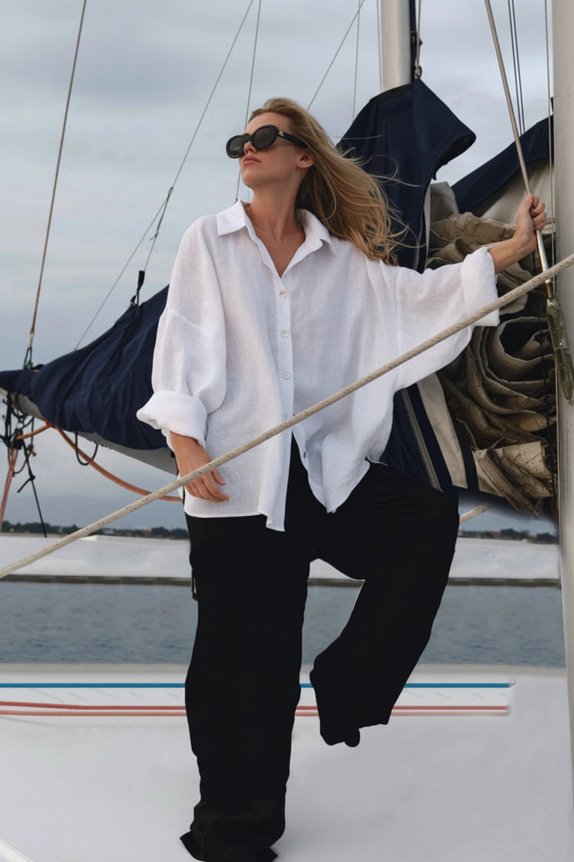 Elegant Oversized Linen Women's Shirt - Long Sleeve Vintage Blouse 5