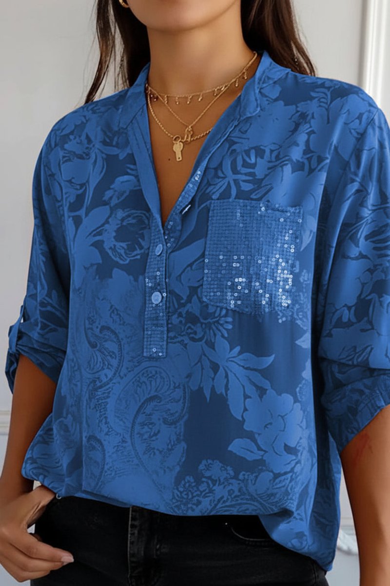 Elegant Printed Blouse with Front Pocket for Effortless Style and Comfort 2