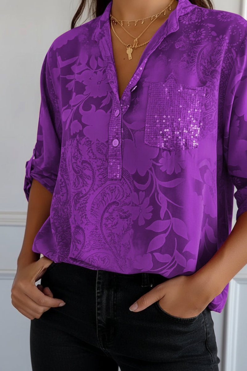 Elegant Printed Blouse with Front Pocket for Effortless Style and Comfort 3