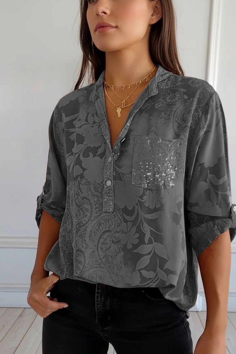Elegant Printed Blouse with Front Pocket for Effortless Style and Comfort 4