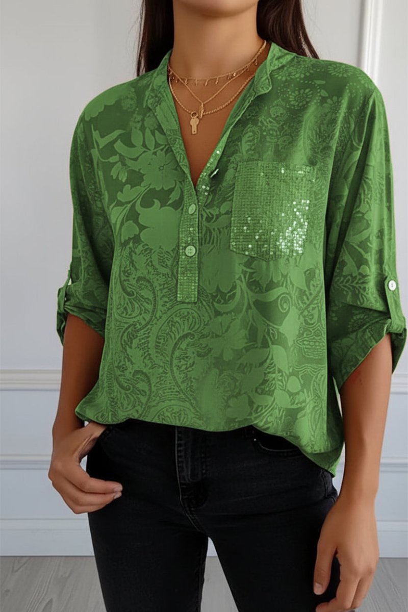 Elegant Printed Blouse with Front Pocket for Effortless Style and Comfort 5
