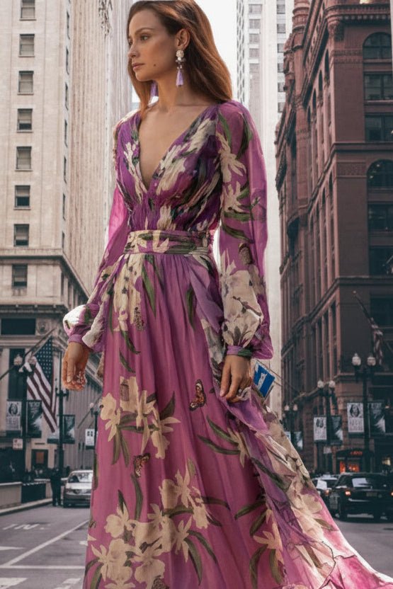 Elegant Purple Maxi Dress with V-Neck for Summer Events 0