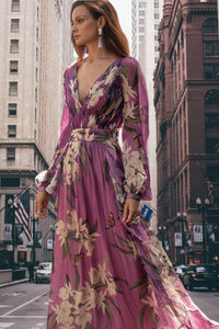 Elegant Purple Maxi Dress with V-Neck for Summer Events 0