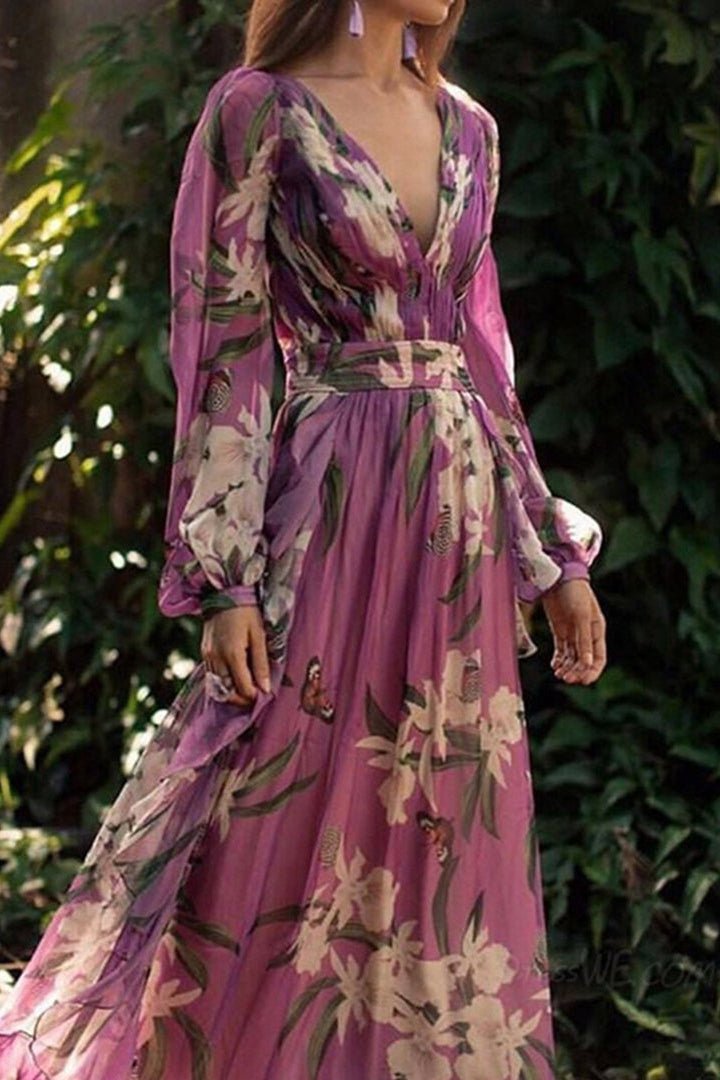 Elegant Purple Maxi Dress with V-Neck for Summer Events 2