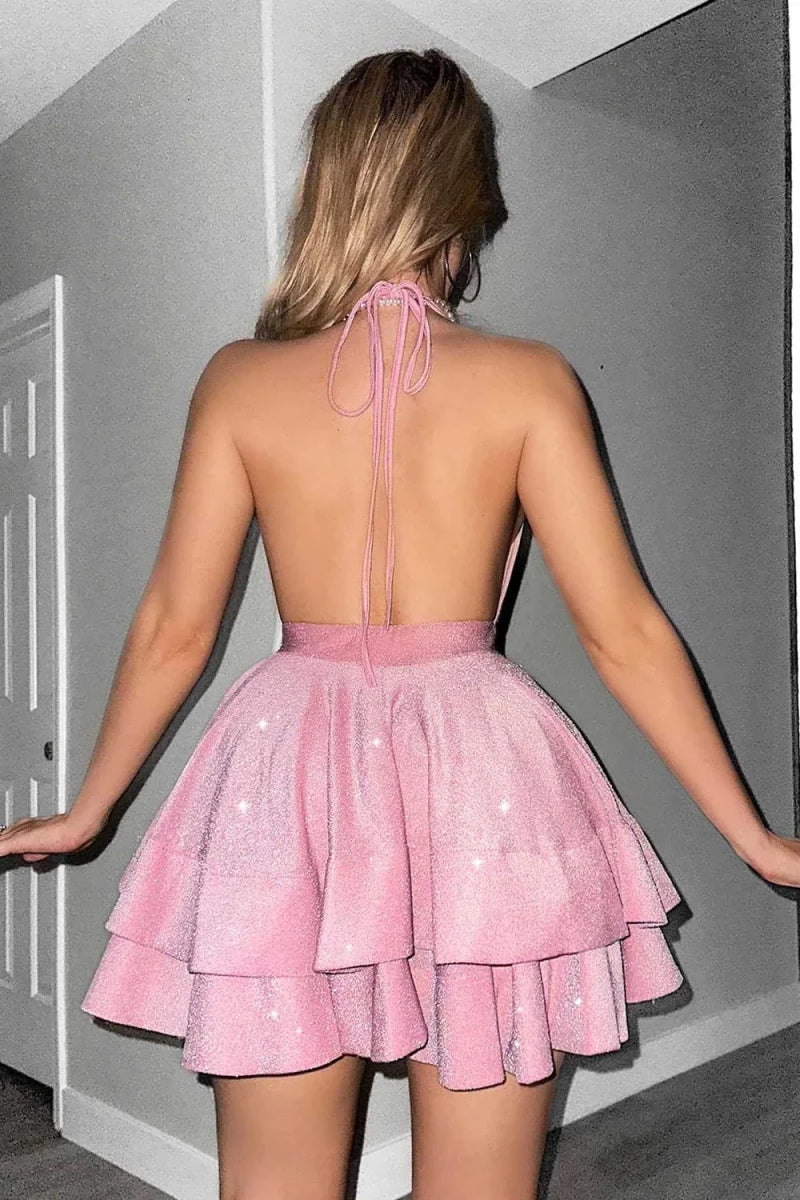 Elegant Ruched Mini Cocktail Dress with Backless Design for Summer Events 4
