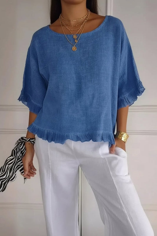 Elegant Ruffle Cotton Blouse for Effortless Style and Comfort 0
