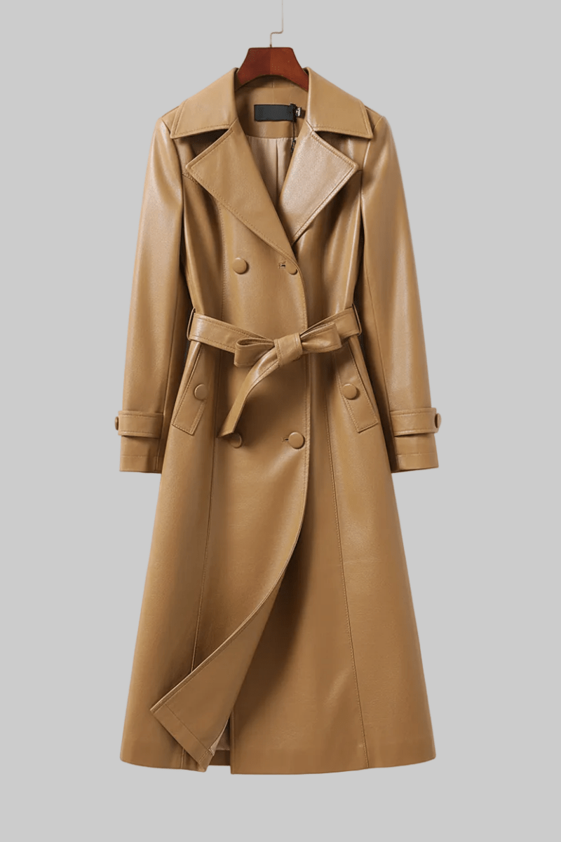 Elegant Sheepskin Leather Trench Coat for Timeless Style 0