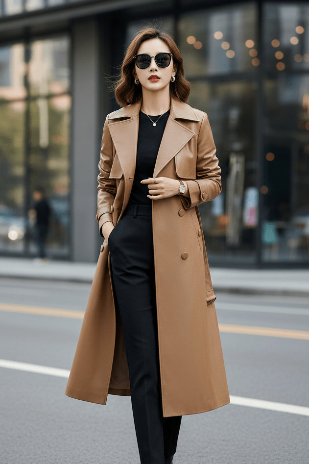 Elegant Sheepskin Leather Trench Coat for Timeless Style 1