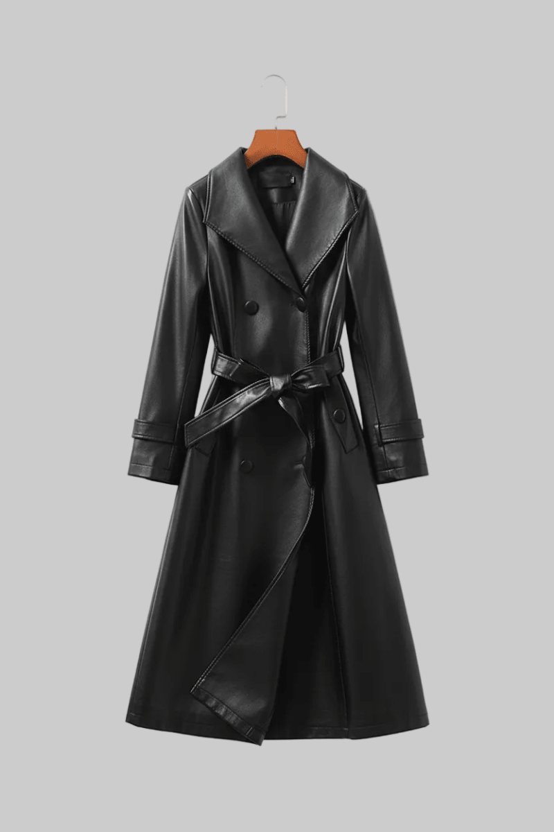 Elegant Sheepskin Leather Trench Coat for Timeless Style 5