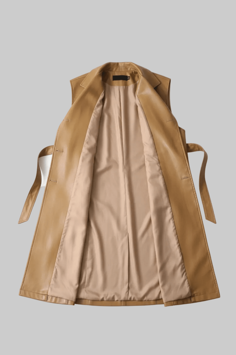 Elegant Sheepskin Leather Trench Coat for Timeless Style 8