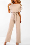 Elegant Short-Sleeve Jumpsuit with Adjustable Waist for Versatile Style 0