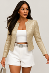 Elegant Short Sequin Blazer - Open Front Tailored Fit for Stylish Events 0