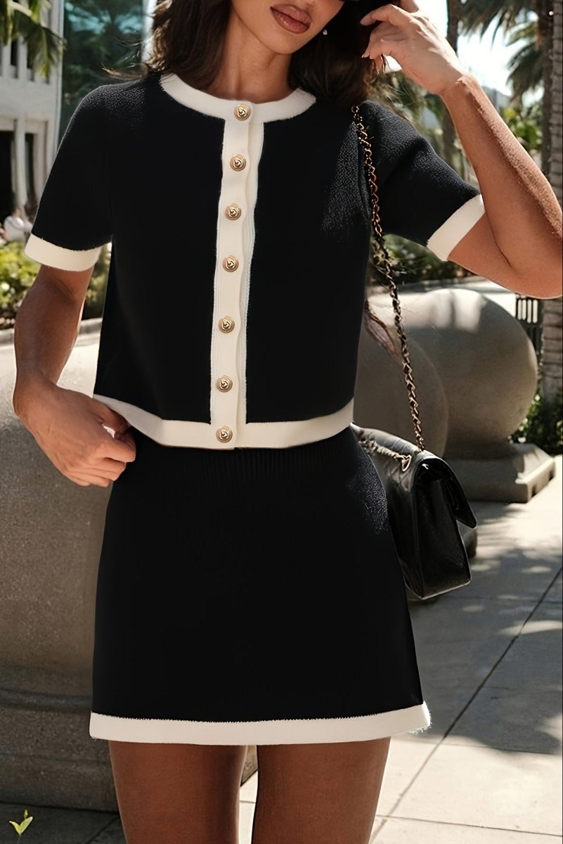 Elegant Short Sleeve Vest and Skirt Set for Sophisticated Women's Suit 1