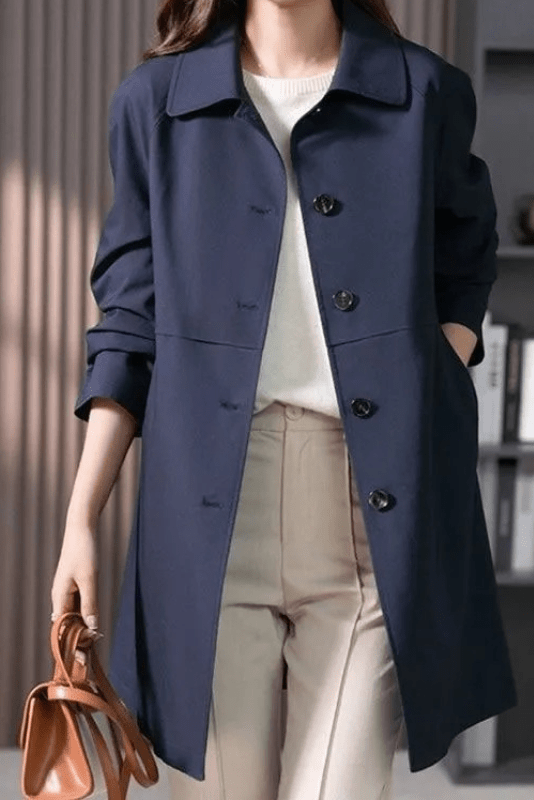 Elegant Short Trench Coat with Tailored Fit and Minimalist Closure 0