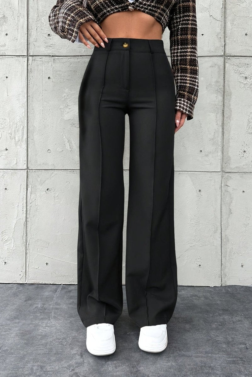 Elegant Solid Color Straight-Leg Pants in Smooth Structured Fabric 0