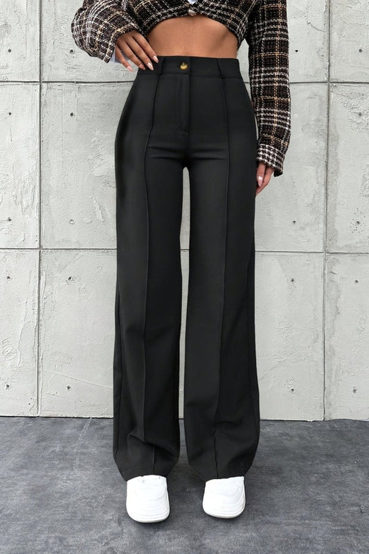 Elegant Solid Color Straight-Leg Pants in Smooth Structured Fabric 0
