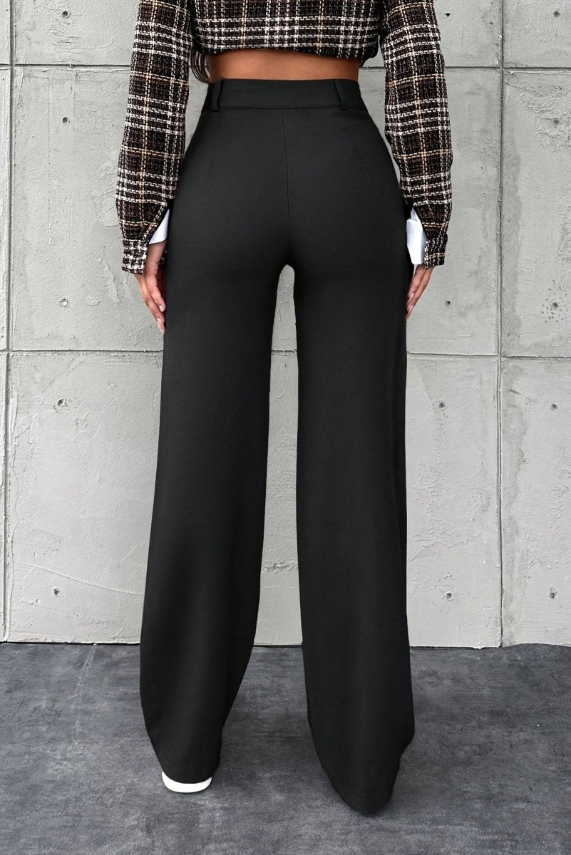 Elegant Solid Color Straight-Leg Pants in Smooth Structured Fabric 1