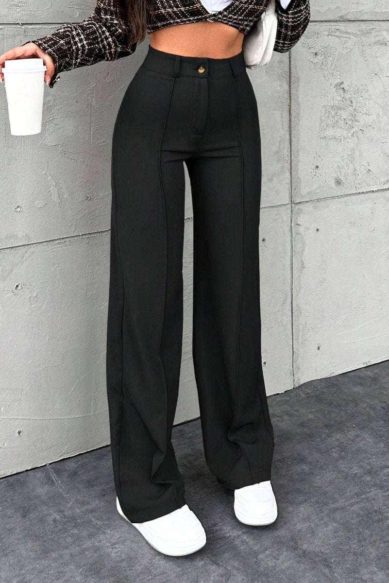 Elegant Solid Color Straight-Leg Pants in Smooth Structured Fabric 2