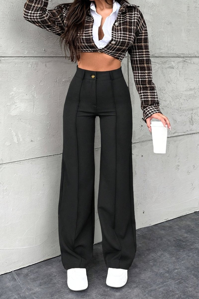 Elegant Solid Color Straight-Leg Pants in Smooth Structured Fabric 4