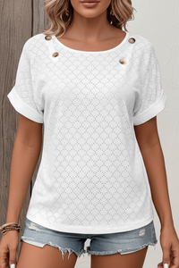 Elegant V-Neck T-Shirt with Shank Button Detail for Versatile Style 2