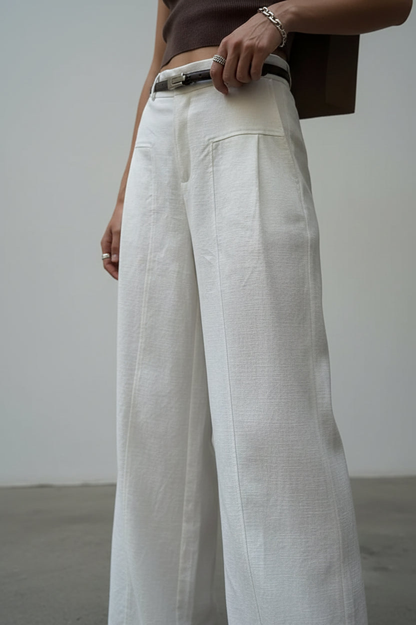 Elegant White Linen Wide Leg Pants for Women - High Waist Palazzo Trousers 3