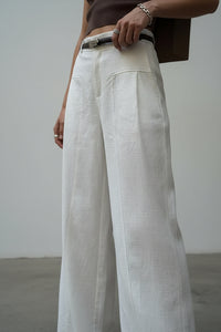 Elegant White Linen Wide Leg Pants for Women - High Waist Palazzo Trousers 3