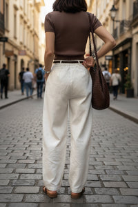 Elegant White Linen Wide Leg Pants for Women - High Waist Palazzo Trousers 4