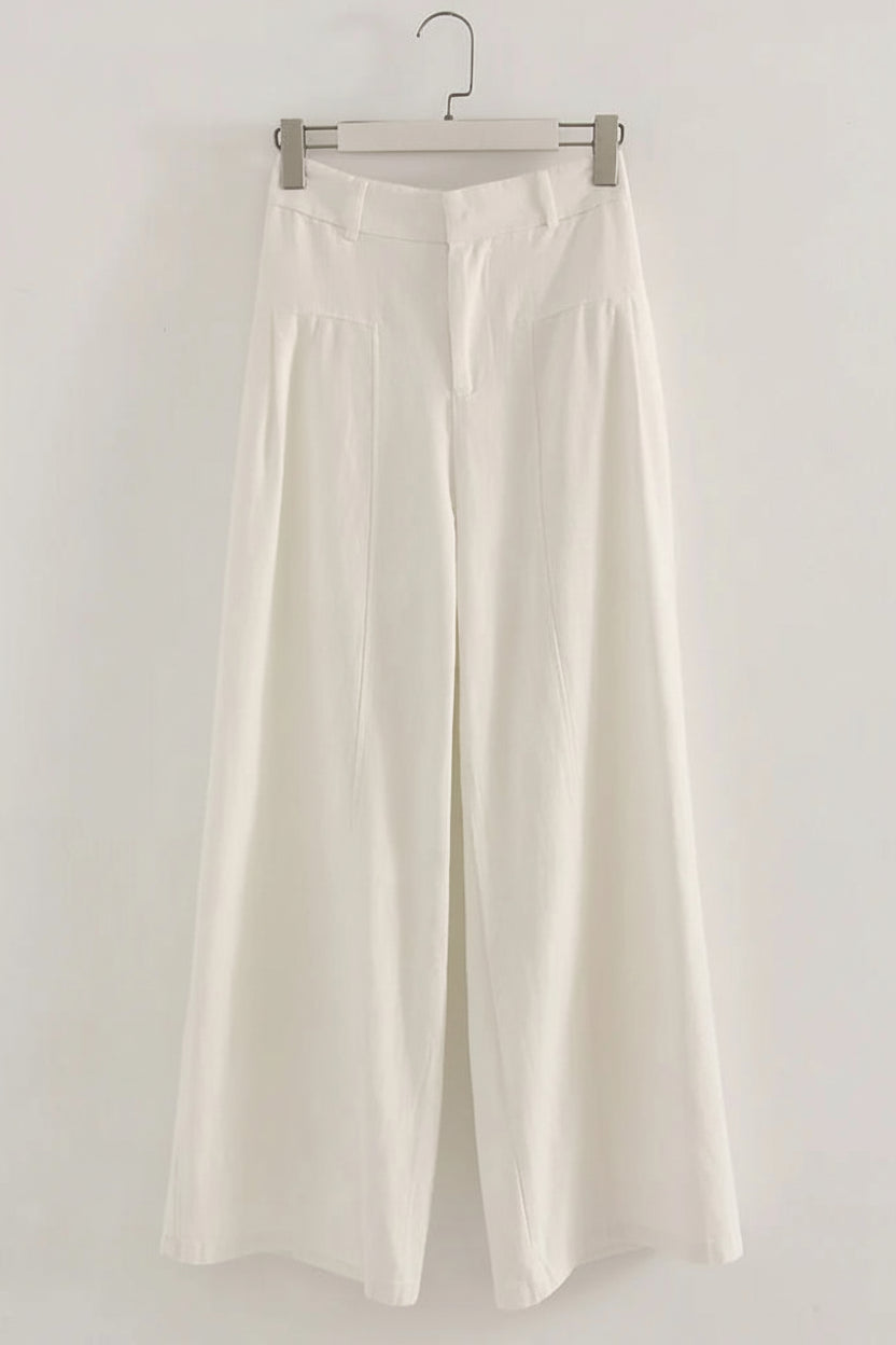 Elegant White Linen Wide Leg Pants for Women - High Waist Palazzo Trousers 6