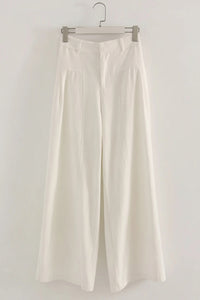 Elegant White Linen Wide Leg Pants for Women - High Waist Palazzo Trousers 6