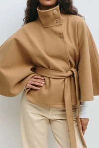 Elegant Wool Blend Cape with Self-Tie Belt for Timeless Style 1