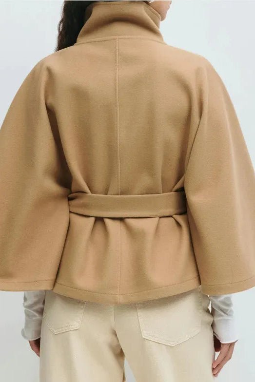 Elegant Wool Blend Cape with Self-Tie Belt for Timeless Style 2