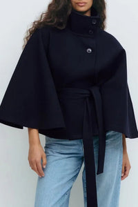 Elegant Wool Blend Cape with Self-Tie Belt for Timeless Style 3