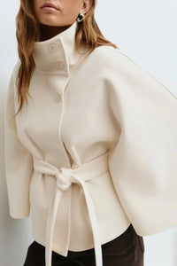 Elegant Wool Blend Cape with Self-Tie Belt for Timeless Style 4