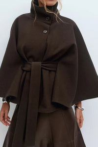Elegant Wool Blend Cape with Self-Tie Belt for Timeless Style 5