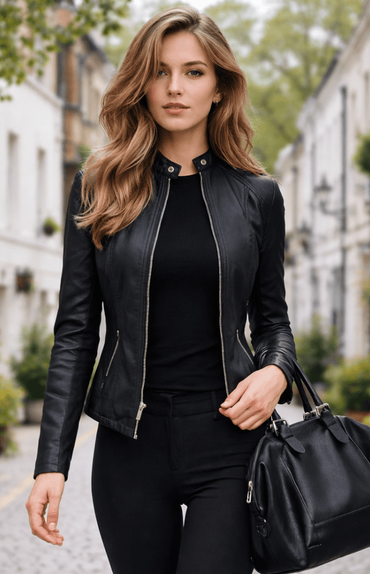 Elegant Zippered Biker Jacket for Timeless Style and Comfort 0