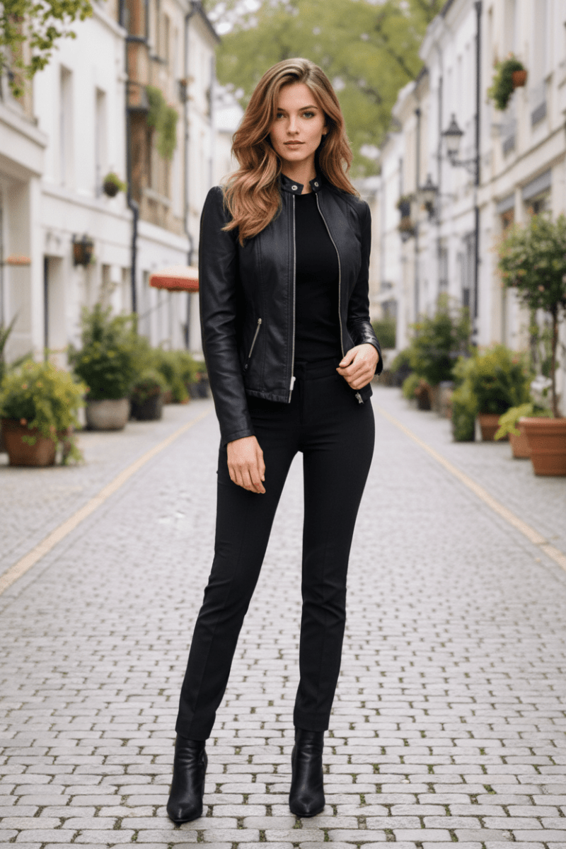 Elegant Zippered Biker Jacket for Timeless Style and Comfort 1