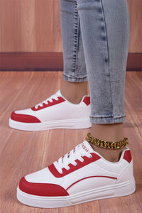 Fashion Red Skateboard Sneakers for Women - Lightweight PU Leather, Non-Slip Sole 1