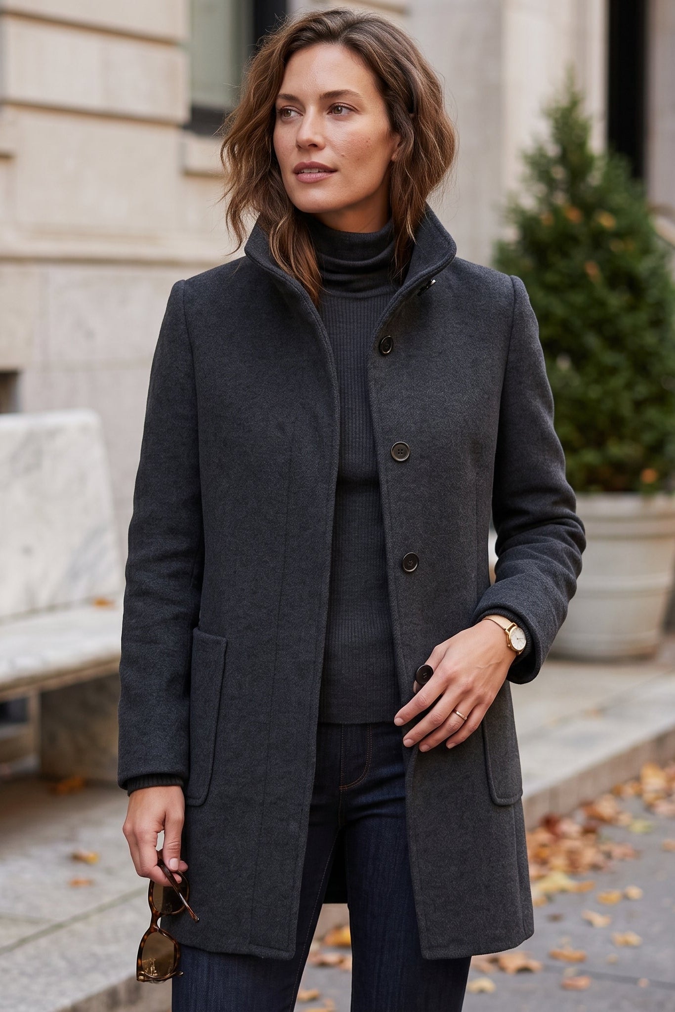 Elegant Button Front Longline Collared Coat