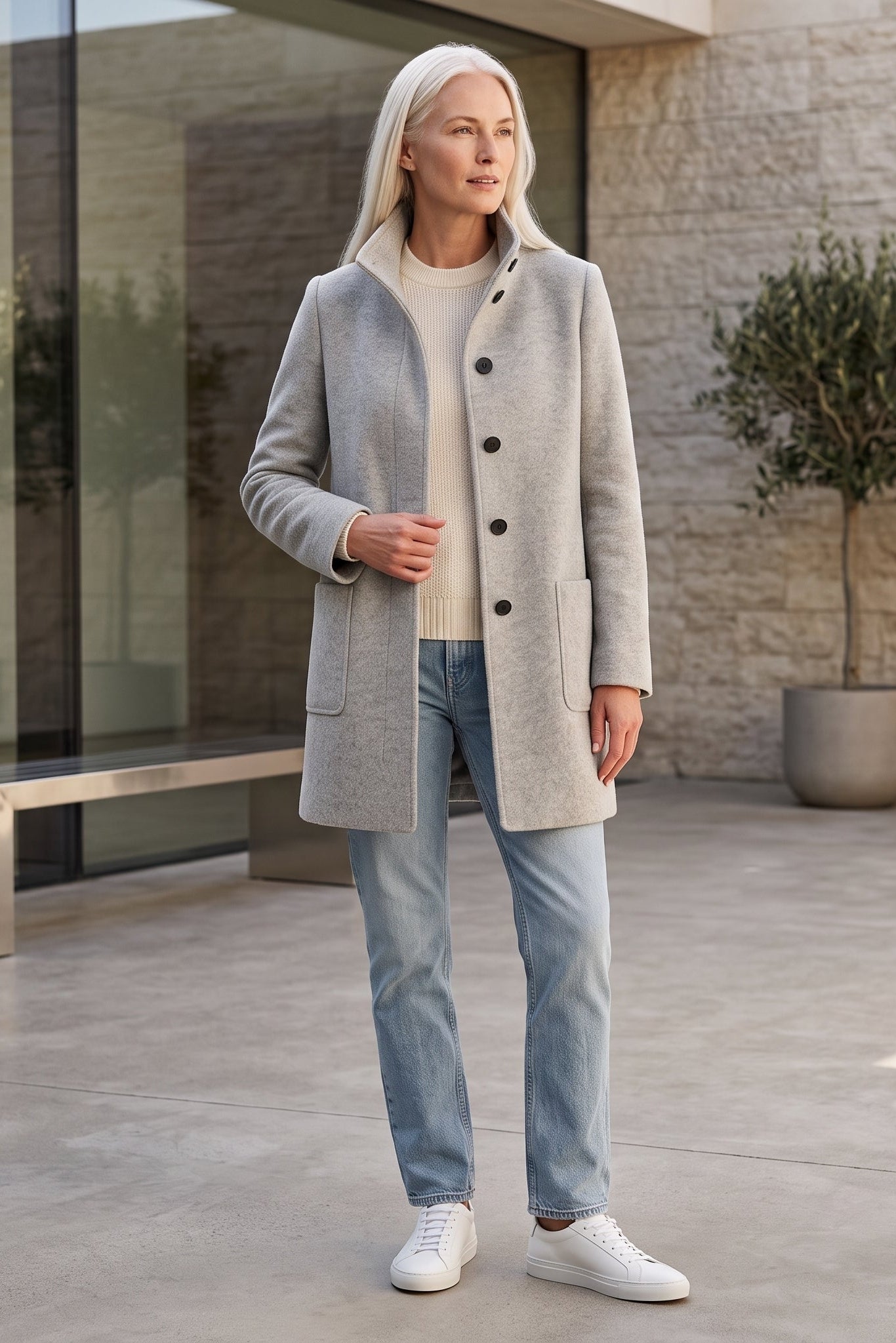 Elegant Button Front Longline Collared Coat
