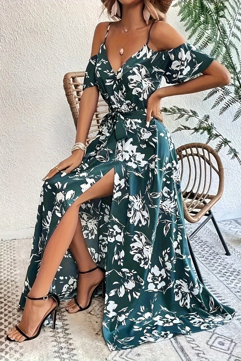 Floral Cold Shoulder Maxi Dress for Effortless Elegance 1