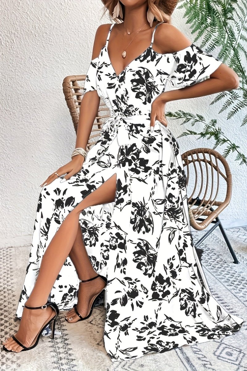 Floral Cold Shoulder Maxi Dress for Effortless Elegance 3