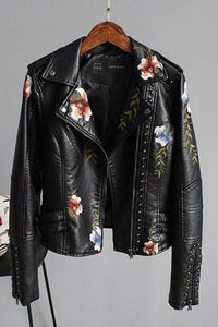 Floral Faux Leather Jacket with Reinforced Seams for Bold Style 2