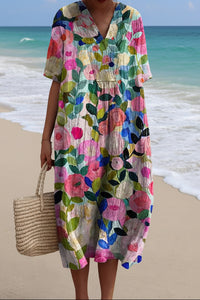 Floral V-Neck Summer Dress in Lightweight Cotton for Effortless Style 0