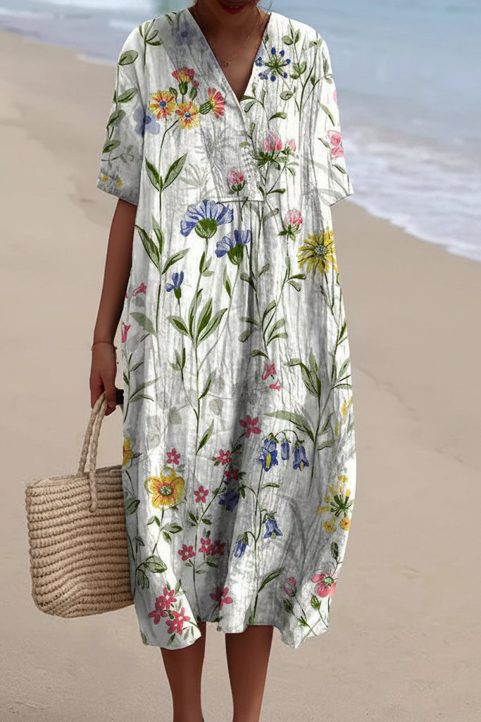 Floral V-Neck Summer Dress in Lightweight Cotton for Effortless Style 2